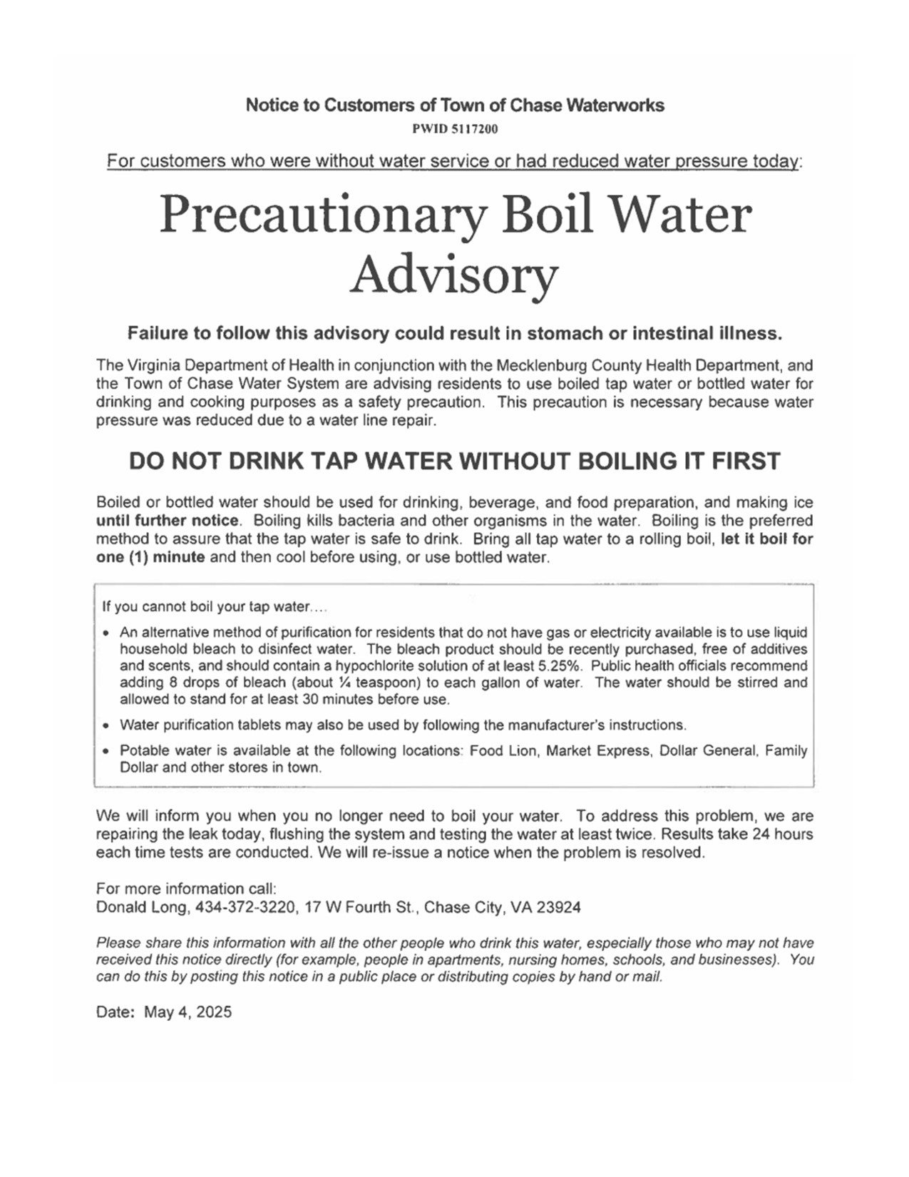 Boil Water Notice 5425